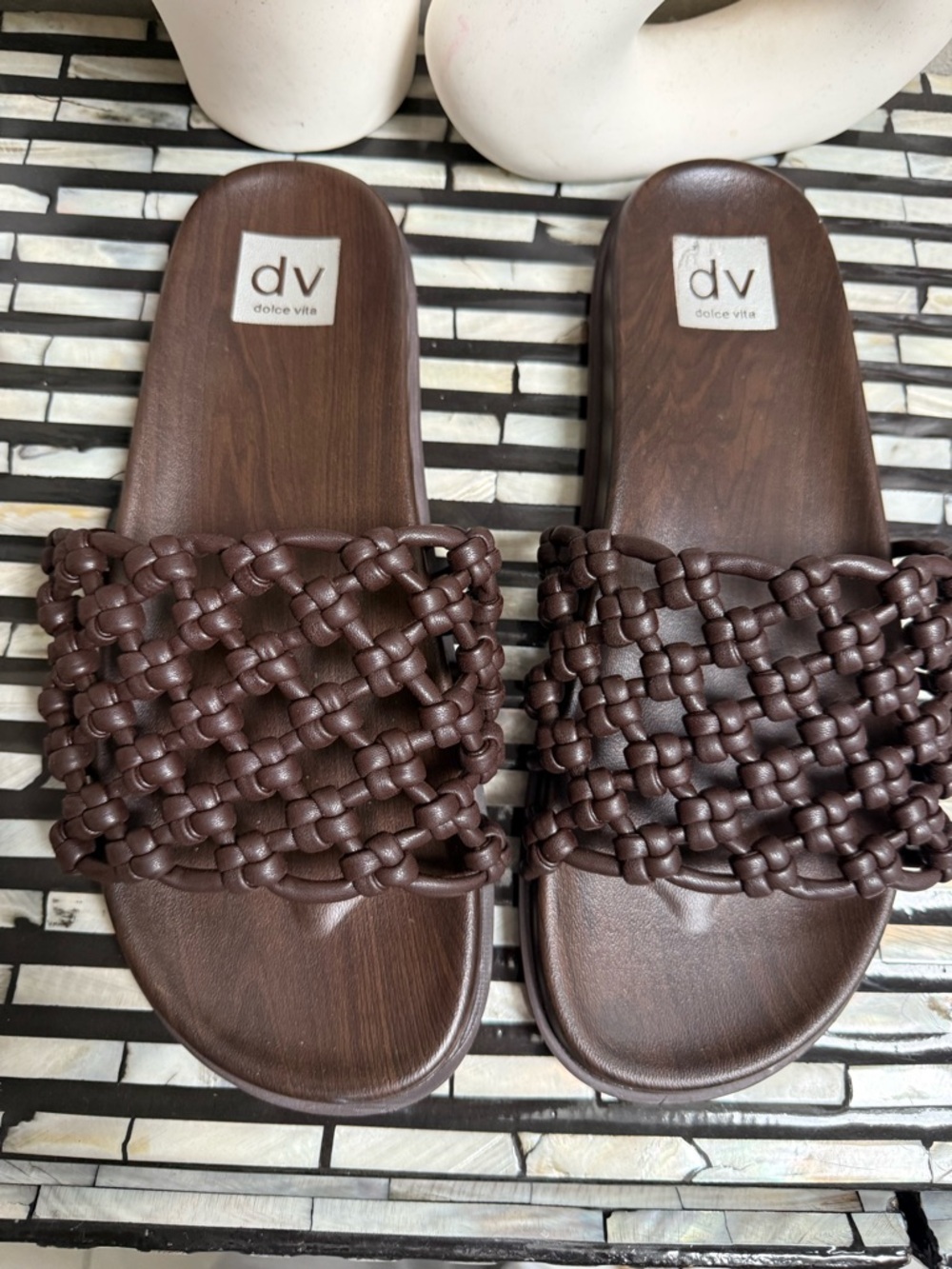 Dolce Vita Dark Brown Braided Slide Sandals